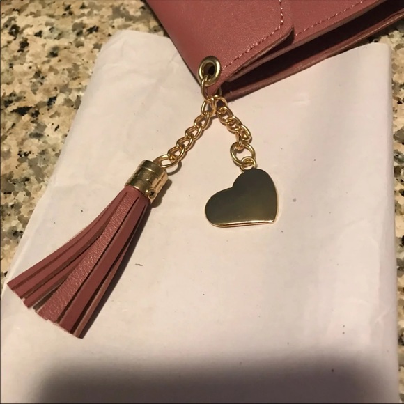 Dark Mauve Pink Tri-fold Wallet Tassel/heart - Picture 4 of 7